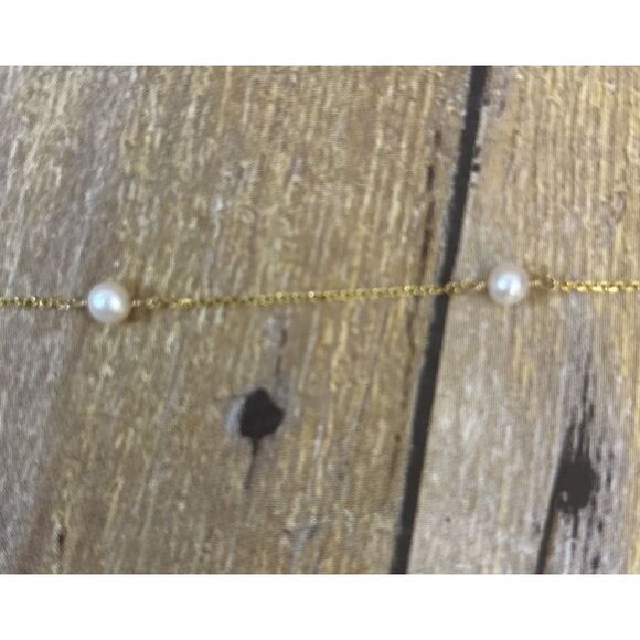 Floating Pearl Necklace 14k Gold Chain RCI 8 Pearls 2.36 Grams 17 Inches Long - Picture 9 of 16